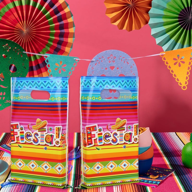 Whaline 72Pcs Mexican Fiesta Party Favor Bags Cinco de Mayo Plastic Treat Bags with Handles Goodie Candy Bags for Mexico Themed Birthday Baby Shower Party Gift Wrapping Supplies - Image 5